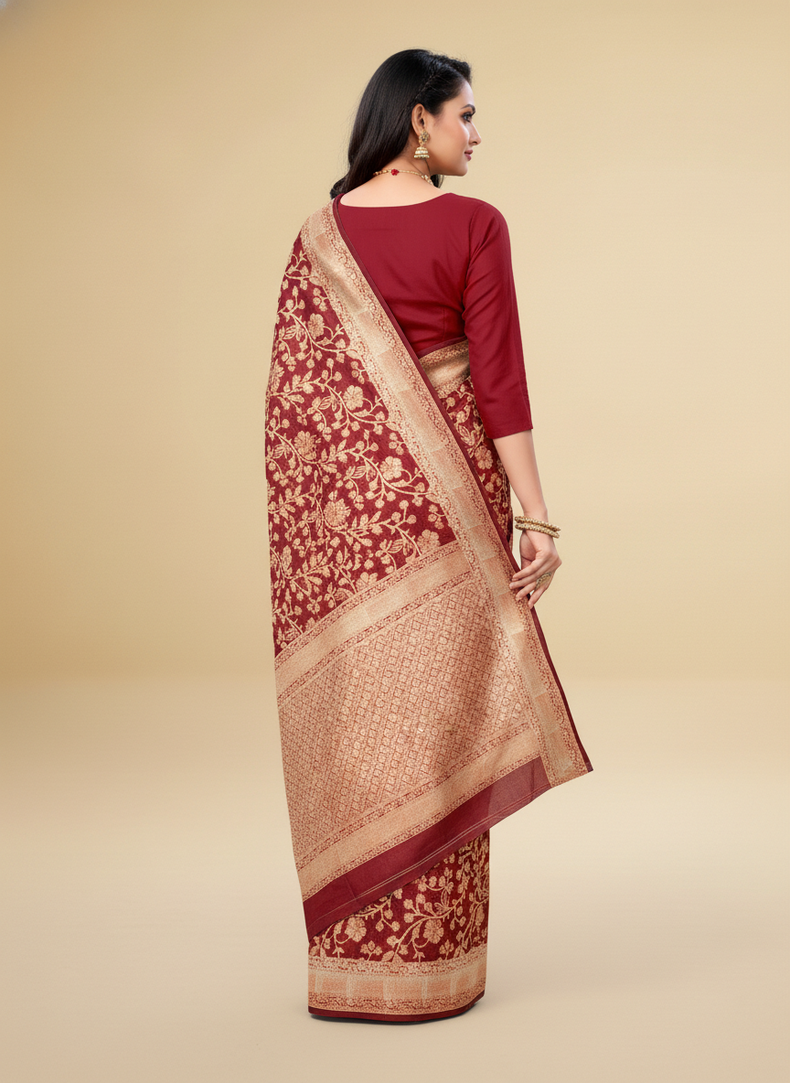 Viyona Maroon Silk Jacquard Fancy Saree-PL-112