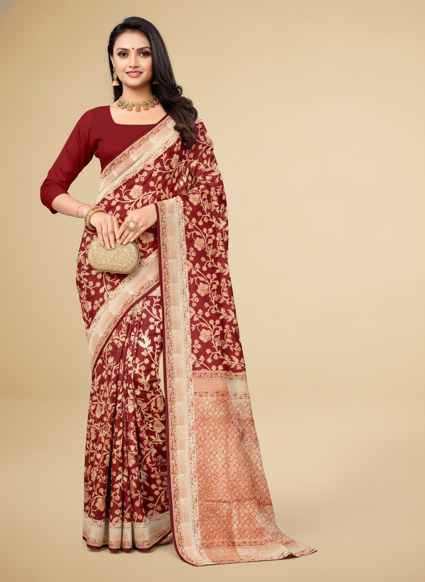 Viyona Maroon Silk Jacquard Fancy Saree-PL-112