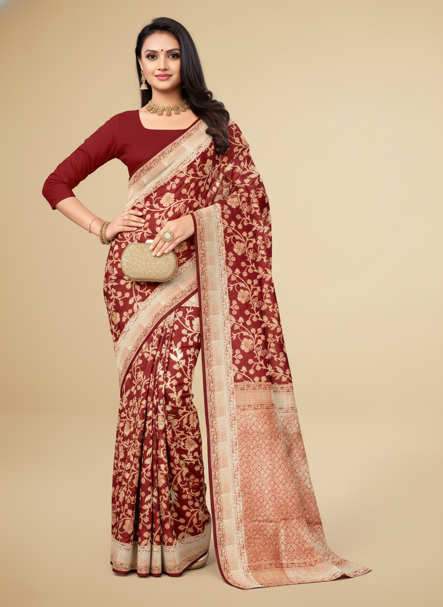 Viyona Maroon Silk Jacquard Fancy Saree-PL-112