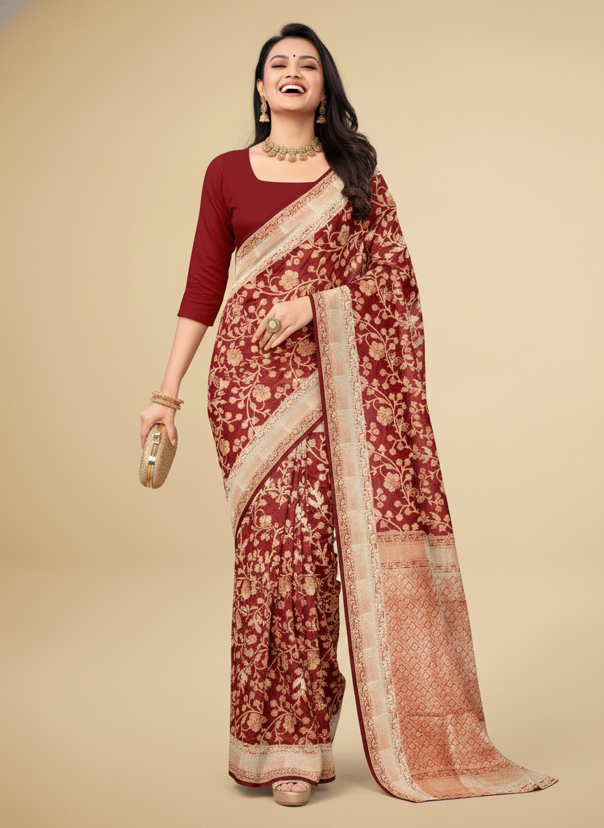 Viyona Maroon Silk Jacquard Fancy Saree-PL-112
