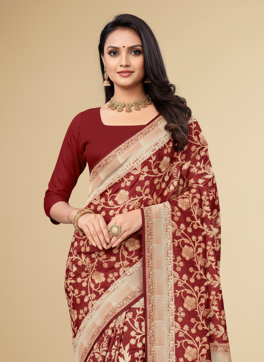 Viyona Maroon Silk Jacquard Fancy Saree-PL-112