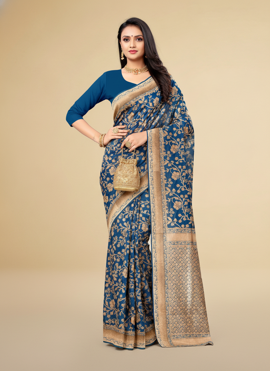 Viyona Blue Silk Jacquard Fancy Saree-PL-113