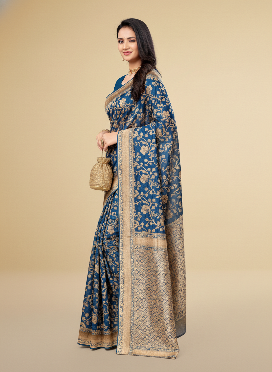 Viyona Blue Silk Jacquard Fancy Saree-PL-113