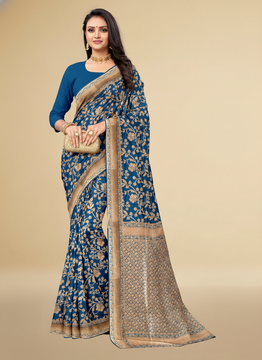 Viyona Blue Silk Jacquard Fancy Saree-PL-113