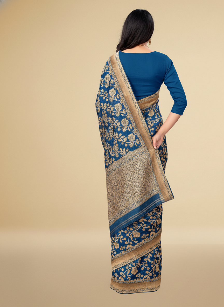 Viyona Blue Silk Jacquard Fancy Saree-PL-113