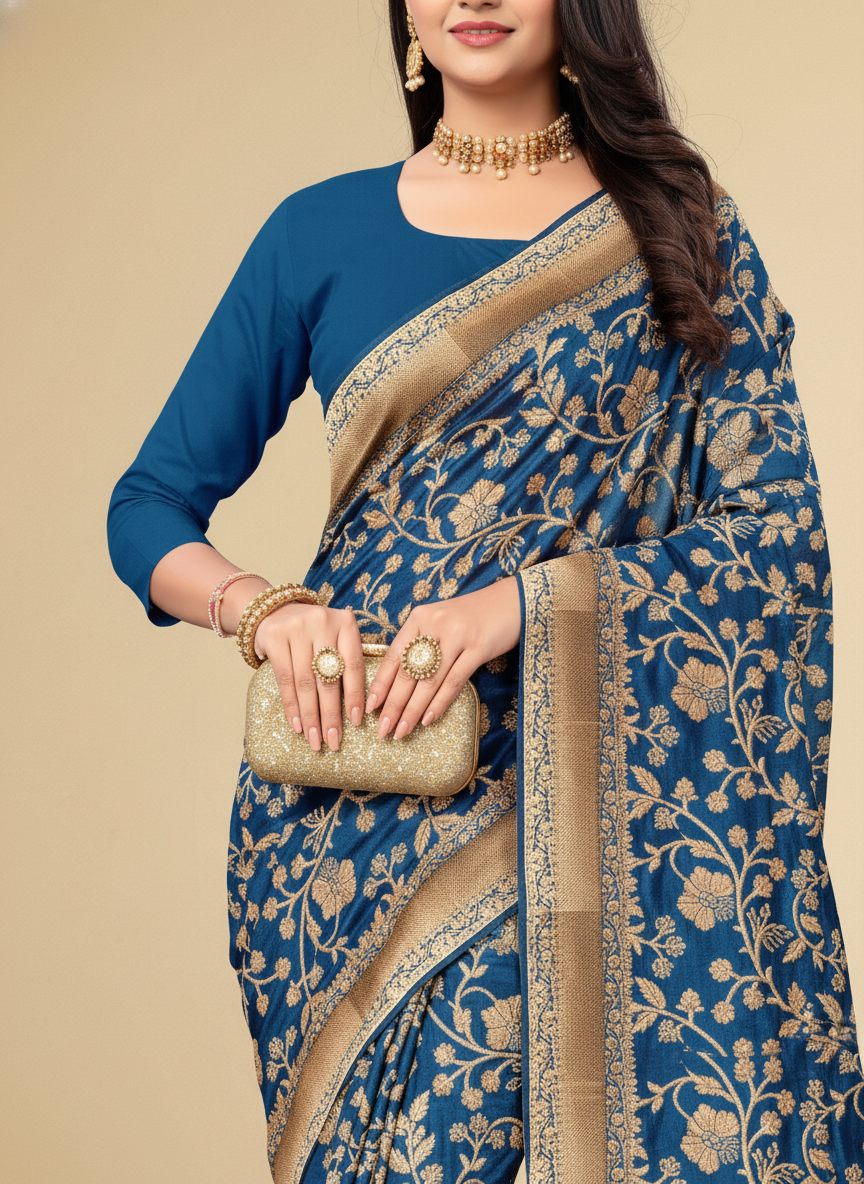Viyona Blue Silk Jacquard Fancy Saree-PL-113