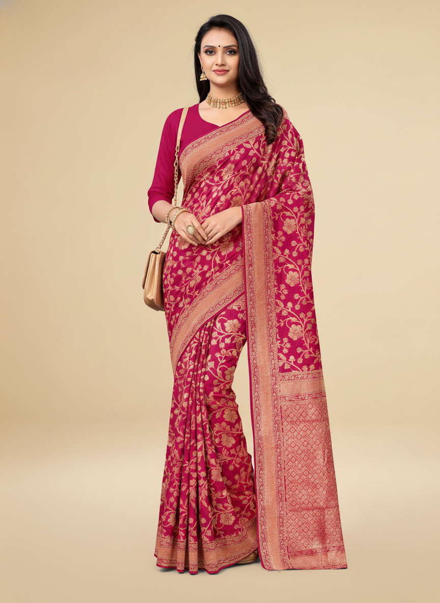 Viyona Pink Silk Jacquard Fancy Saree-PL-114