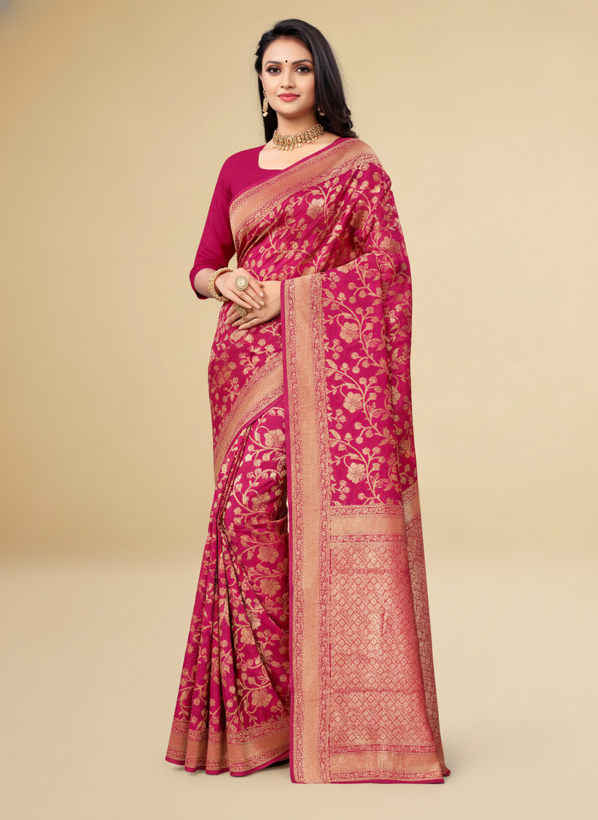Viyona Pink Silk Jacquard Fancy Saree-PL-114