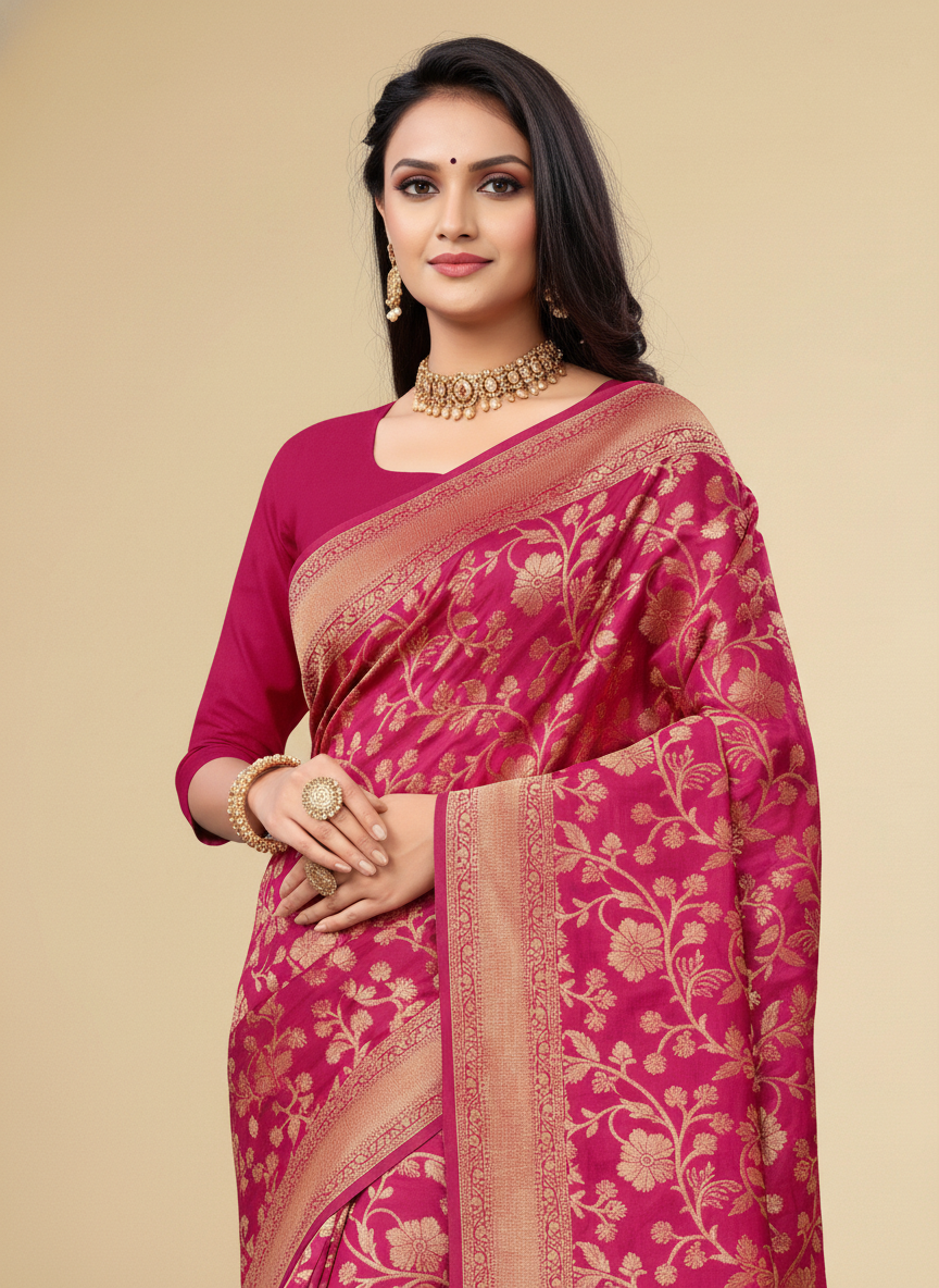 Viyona Pink Silk Jacquard Fancy Saree-PL-114