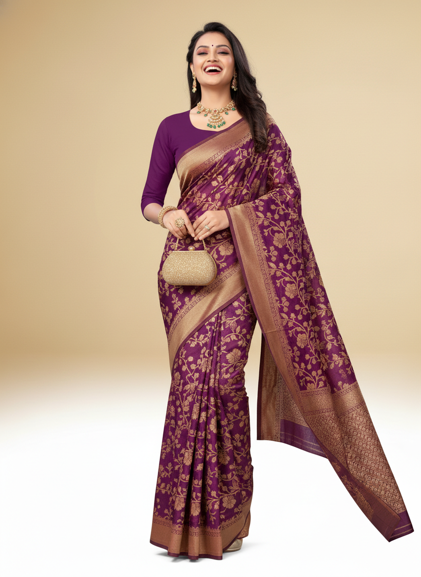 Viyona Purple Silk Jacquard Fancy Saree-PL-115