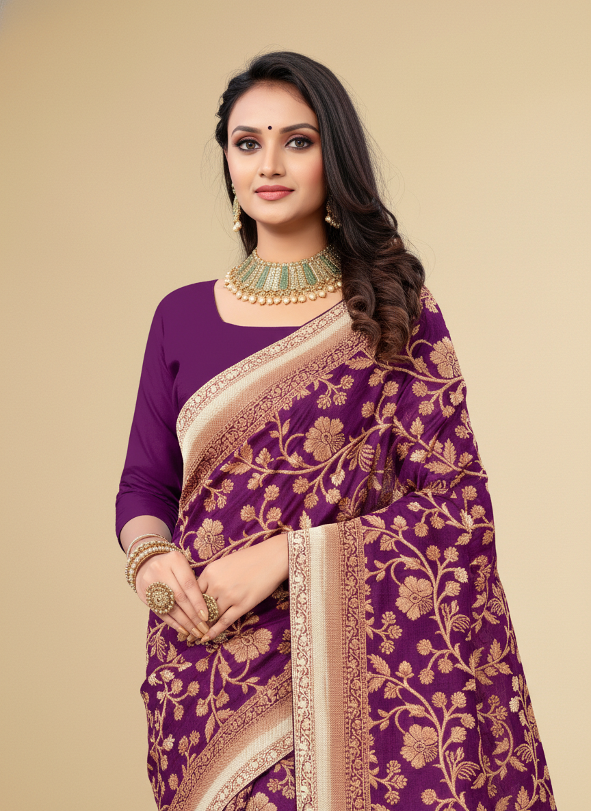 Viyona Purple Silk Jacquard Fancy Saree-PL-115