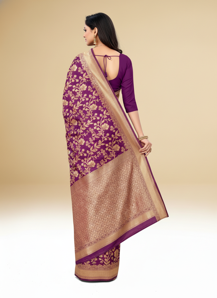 Viyona Purple Silk Jacquard Fancy Saree-PL-115