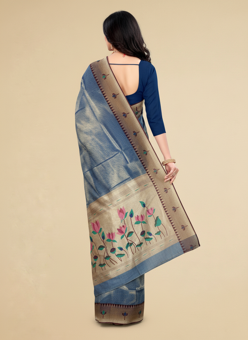 Viyona Blue Silk Jacquard Fancy Saree-PL-116