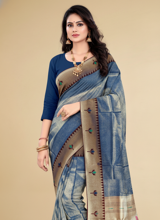 Viyona Blue Silk Jacquard Fancy Saree-PL-116