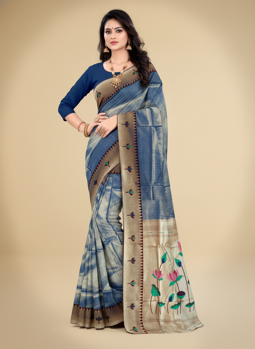 Viyona Blue Silk Jacquard Fancy Saree-PL-116