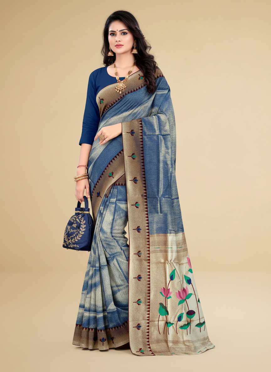 Viyona Blue Silk Jacquard Fancy Saree-PL-116