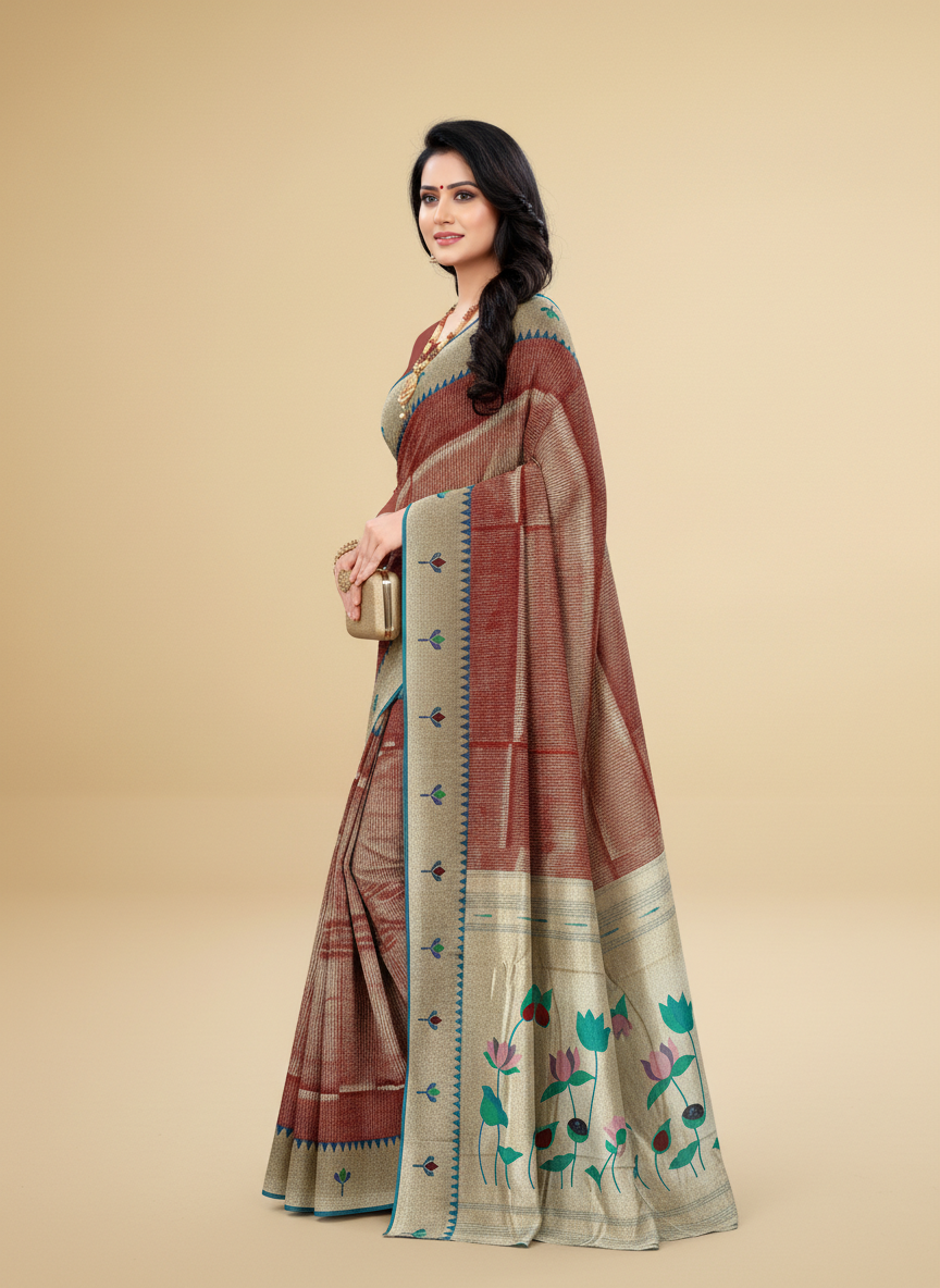 Viyona Rust Silk Jacquard Fancy Saree-PL-117