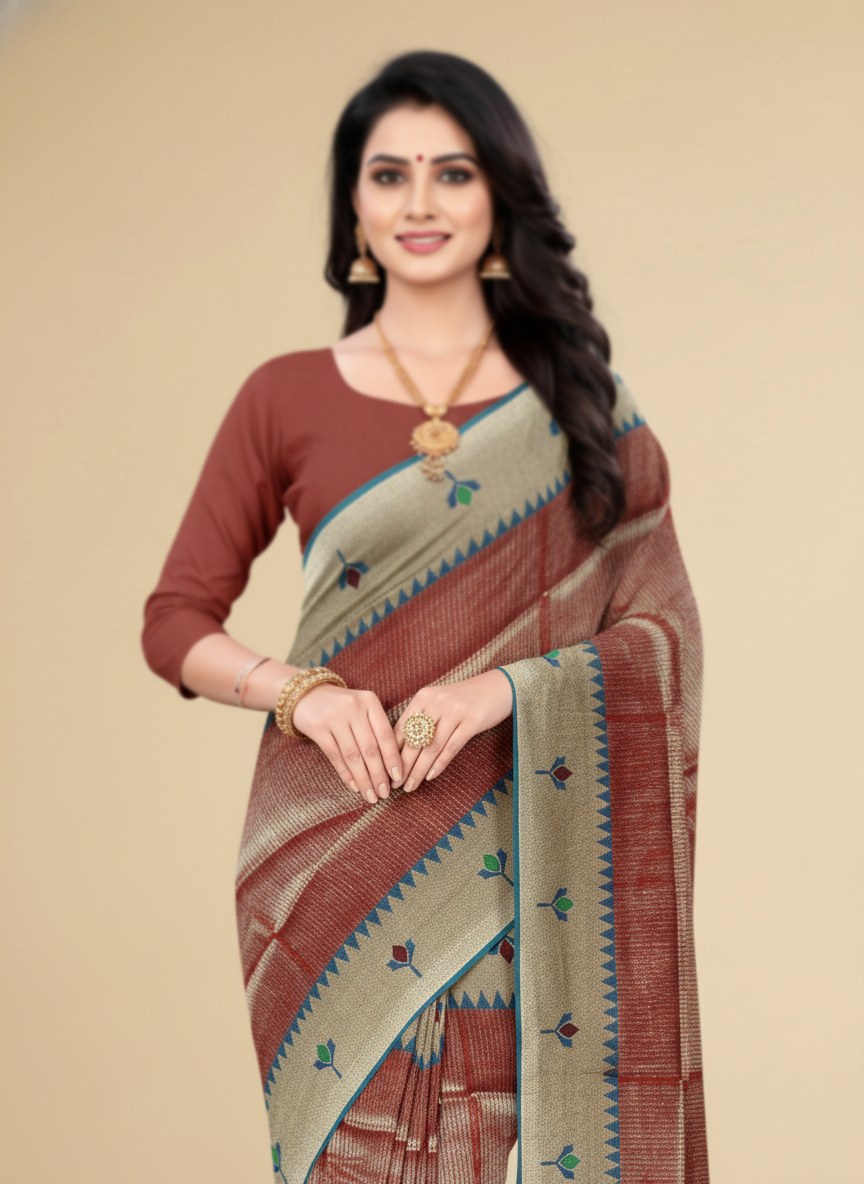 Viyona Rust Silk Jacquard Fancy Saree-PL-117