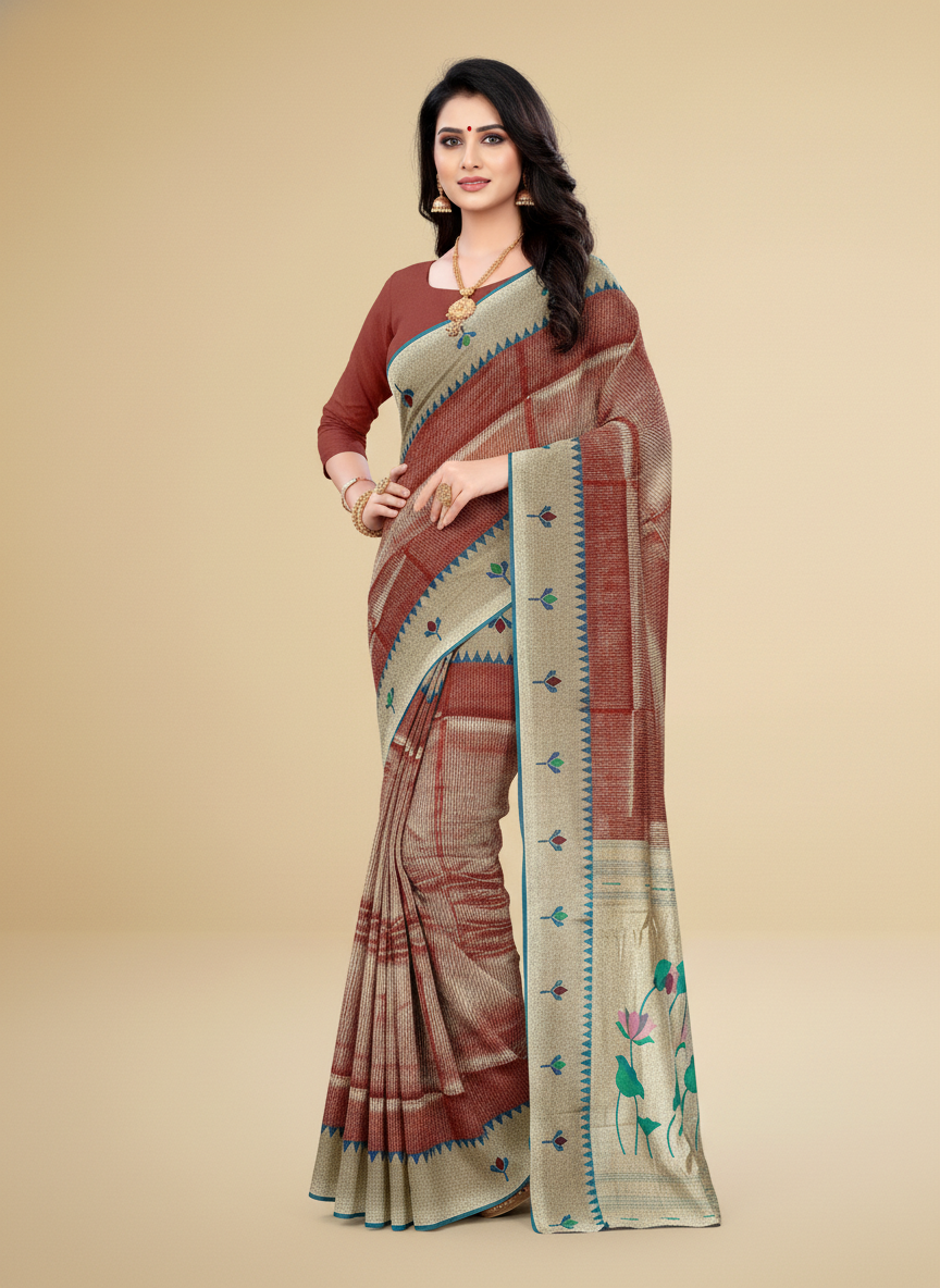 Viyona Rust Silk Jacquard Fancy Saree-PL-117