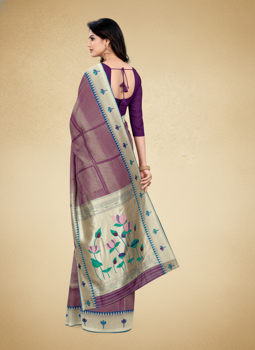 Viyona Purple Silk Jacquard Fancy Saree-PL-118