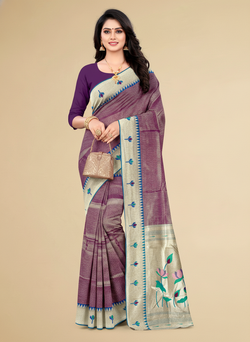 Viyona Purple Silk Jacquard Fancy Saree-PL-118