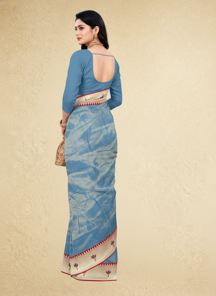 Viyona Sky Blue Silk Jacquard Fancy Saree-PL-119