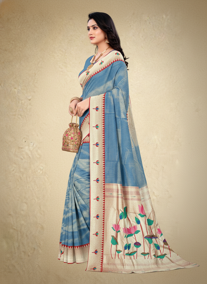 Viyona Sky Blue Silk Jacquard Fancy Saree-PL-119
