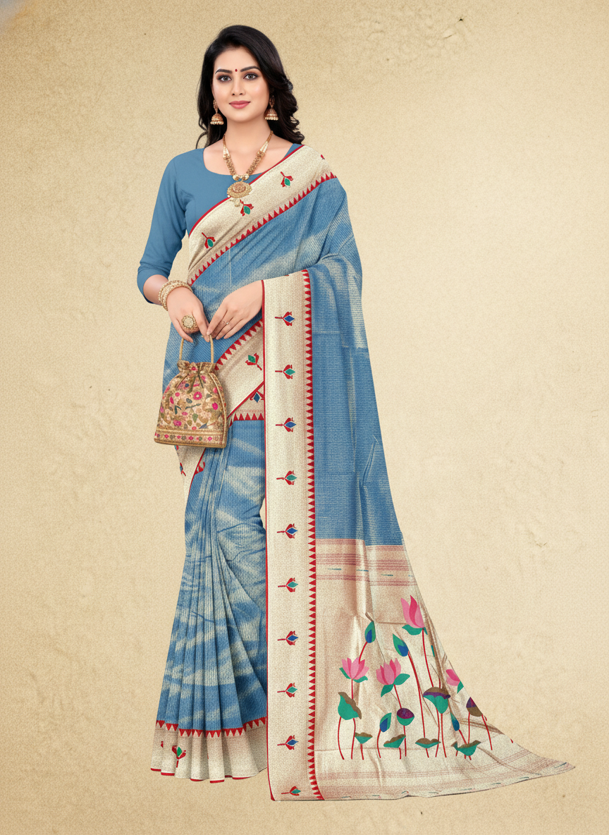 Viyona Sky Blue Silk Jacquard Fancy Saree-PL-119