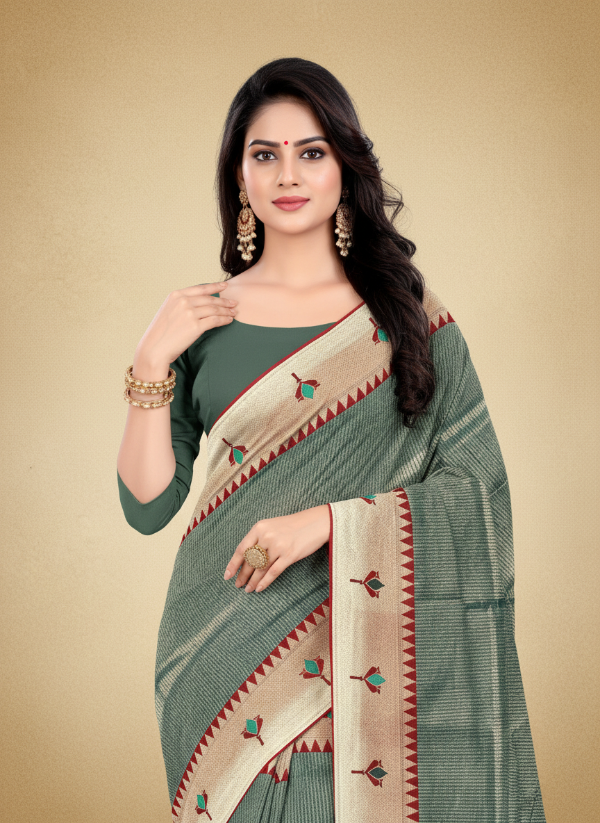 Viyona Sea Green Silk Jacquard Fancy Saree-PL-120