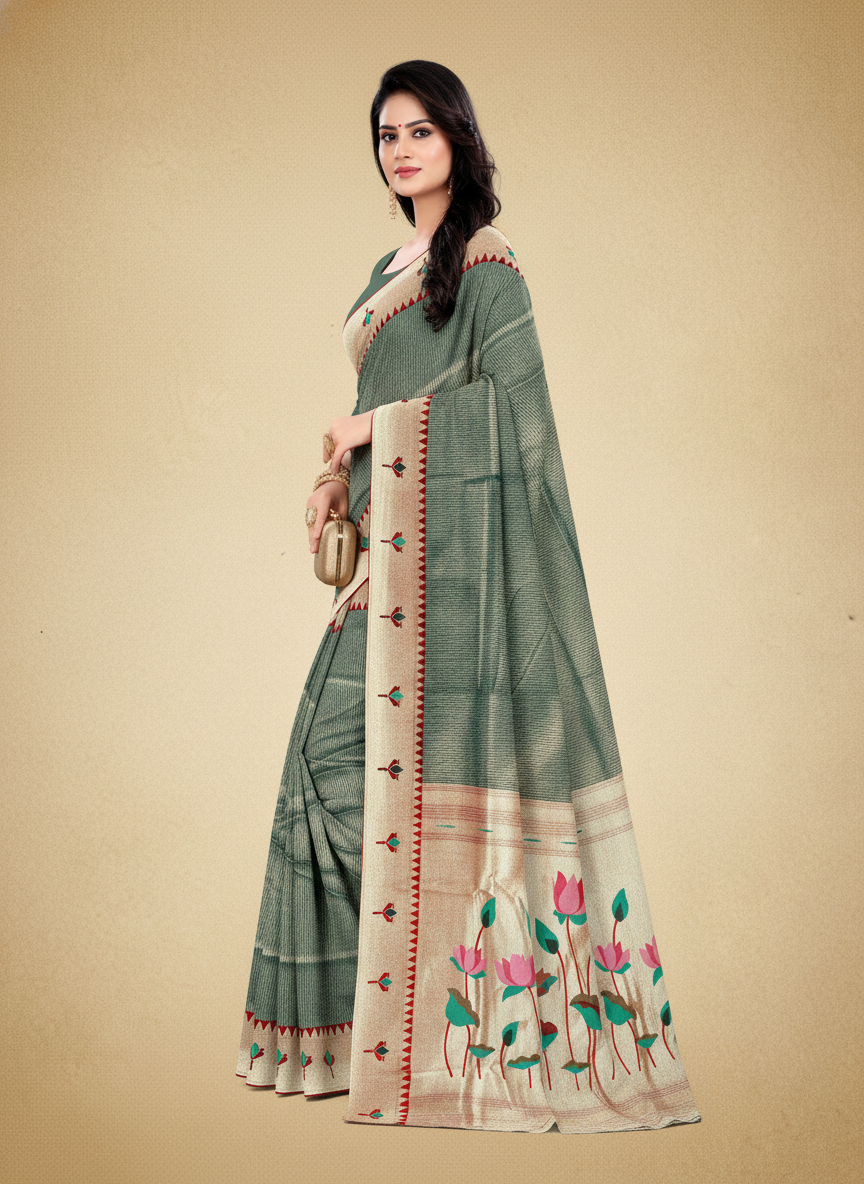 Viyona Sea Green Silk Jacquard Fancy Saree-PL-120
