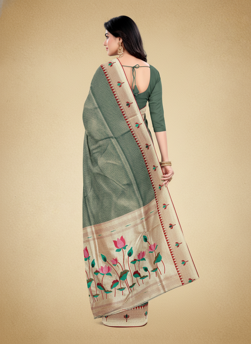 Viyona Sea Green Silk Jacquard Fancy Saree-PL-120
