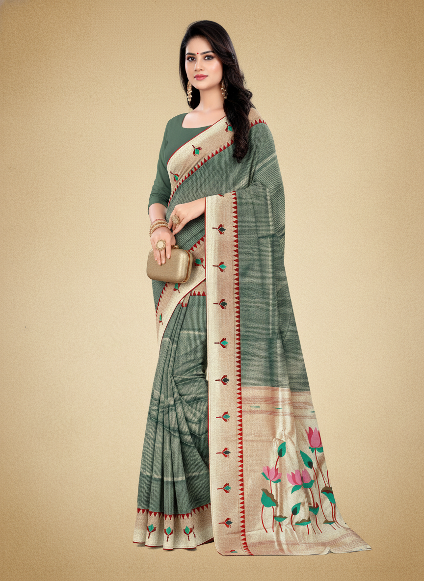 Viyona Sea Green Silk Jacquard Fancy Saree-PL-120