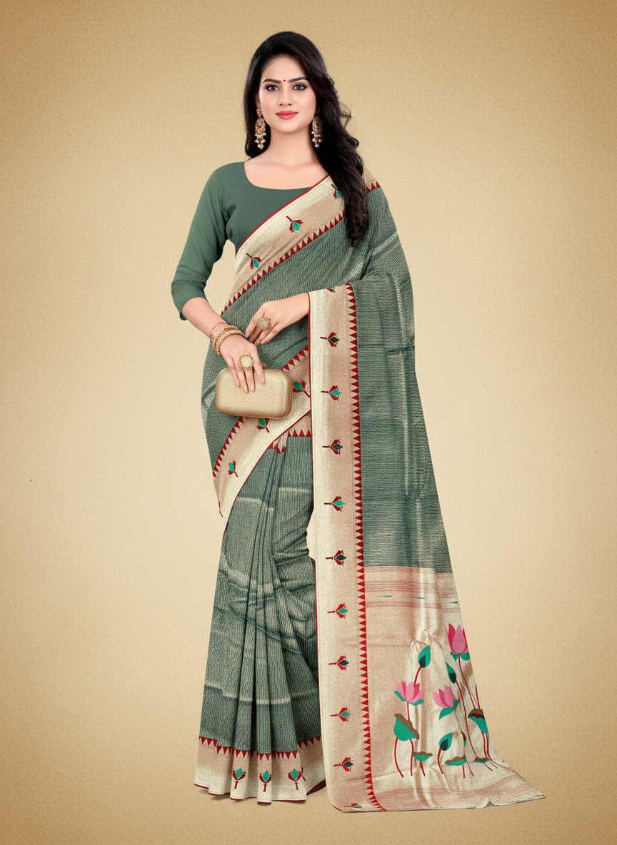Viyona Sea Green Silk Jacquard Fancy Saree-PL-120