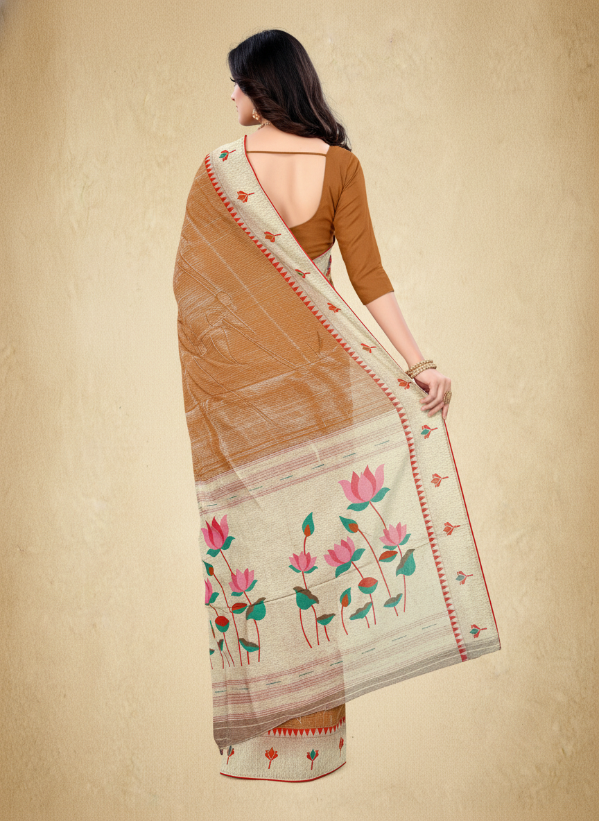 Viyona Brown Silk Jacquard Fancy Saree-PL-121