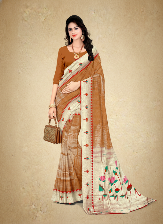 Viyona Brown Silk Jacquard Fancy Saree-PL-121