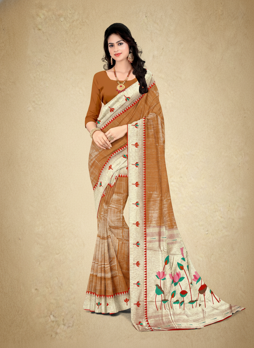 Viyona Brown Silk Jacquard Fancy Saree-PL-121