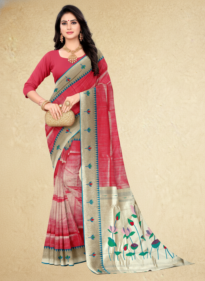 Viyona Pink Silk Jacquard Fancy Saree-PL-122