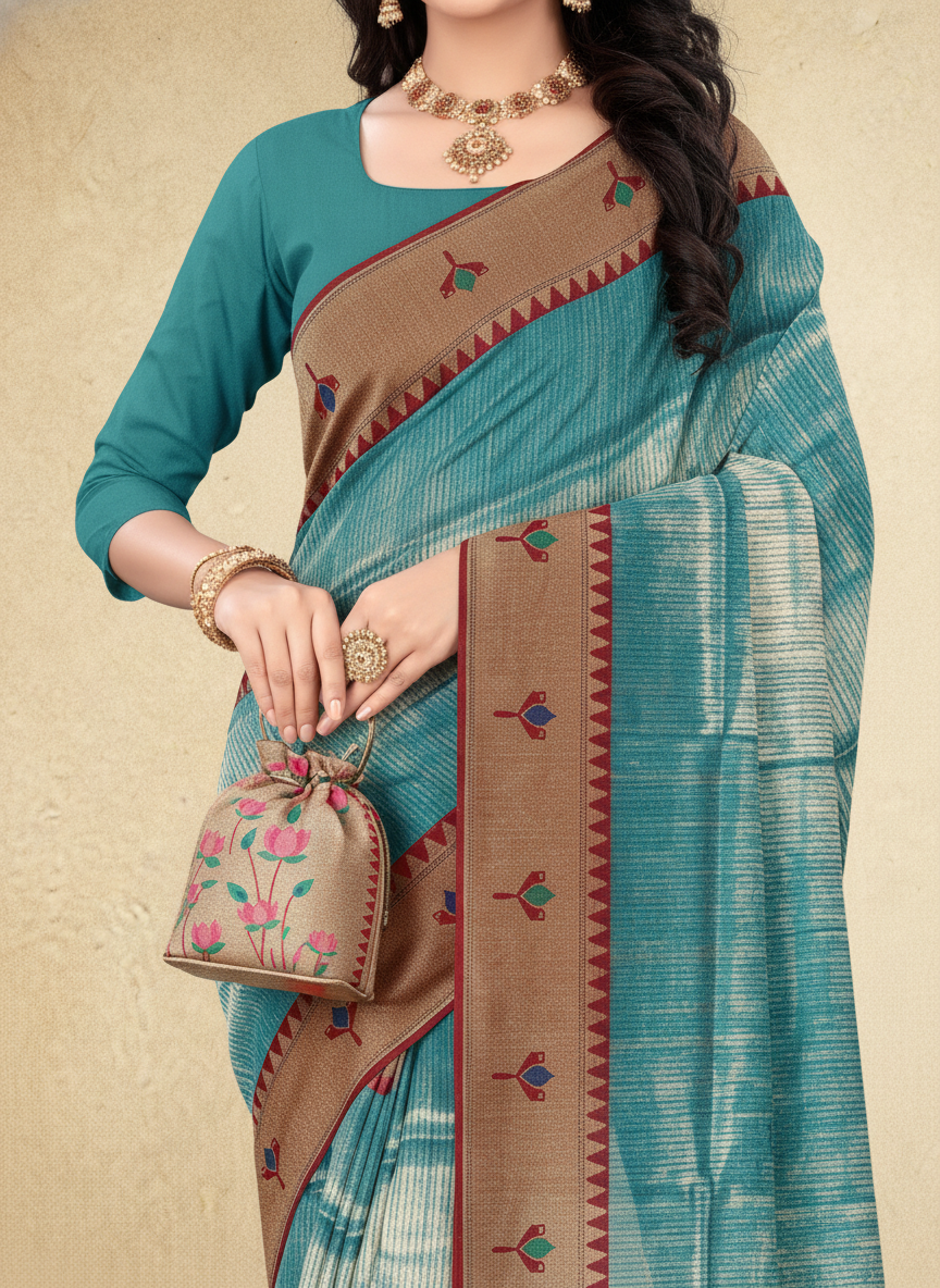 Viyona Sky Blue Silk Jacquard Fancy Saree-PL-123
