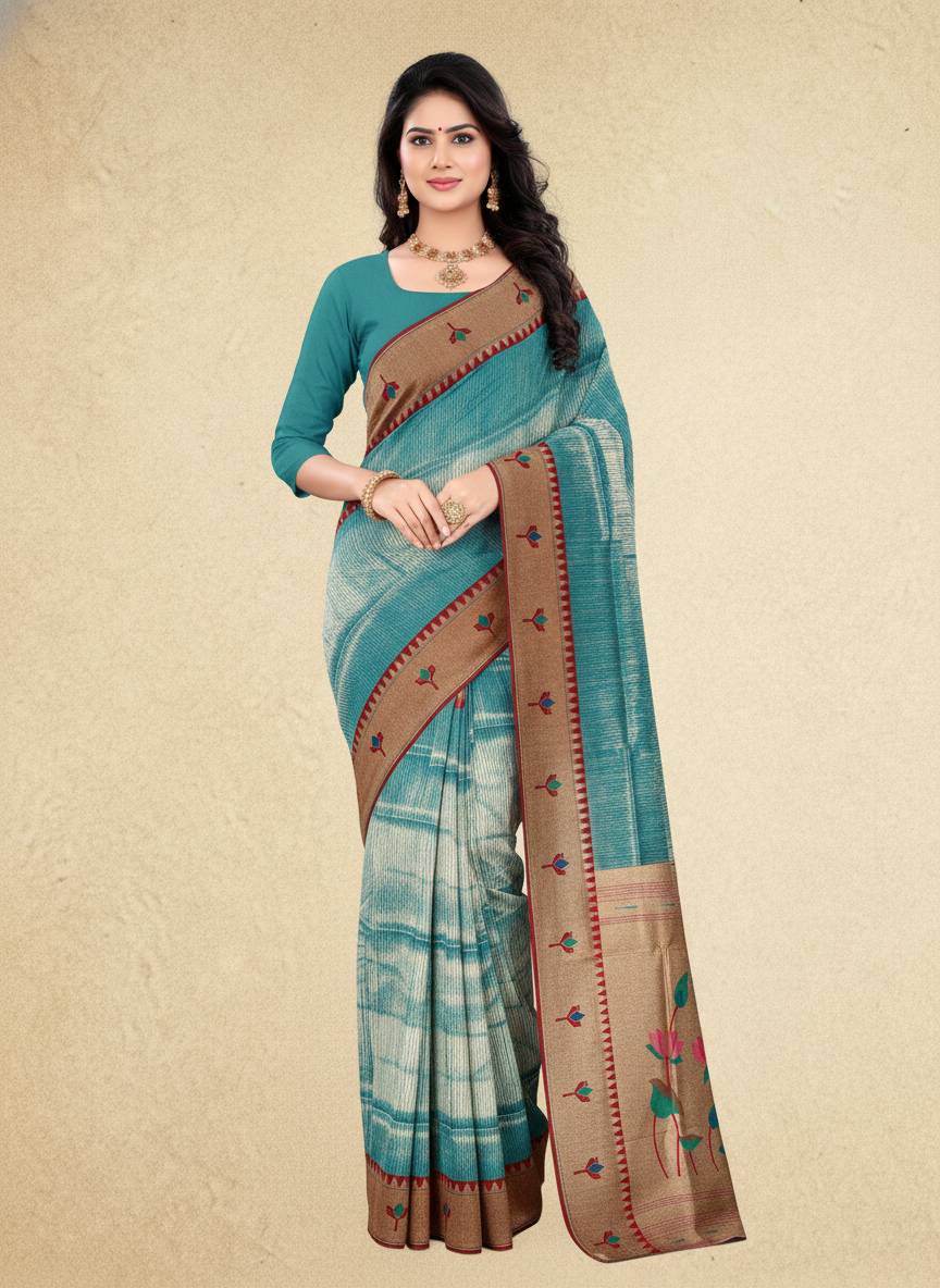 Viyona Sky Blue Silk Jacquard Fancy Saree-PL-123