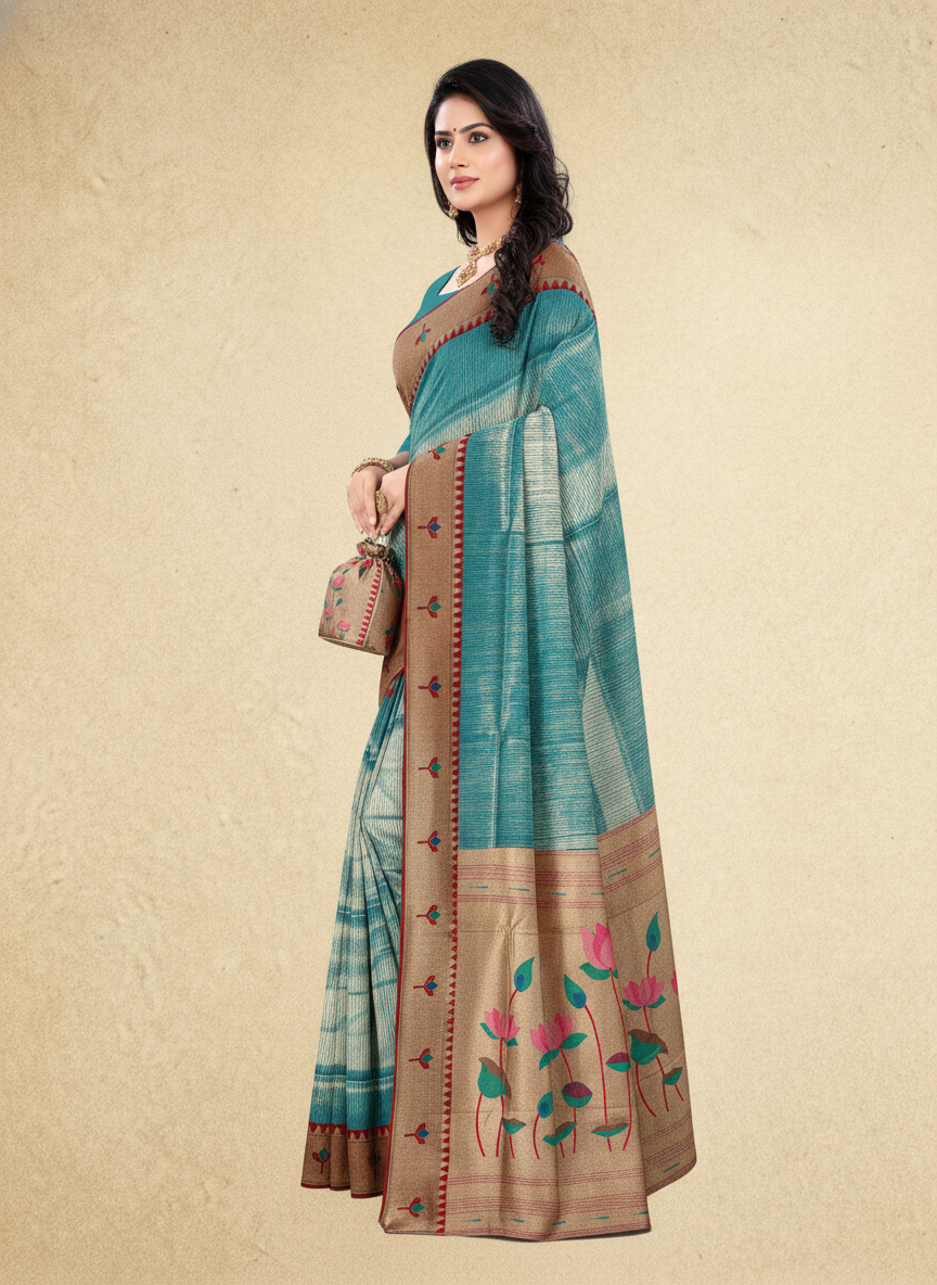 Viyona Sky Blue Silk Jacquard Fancy Saree-PL-123