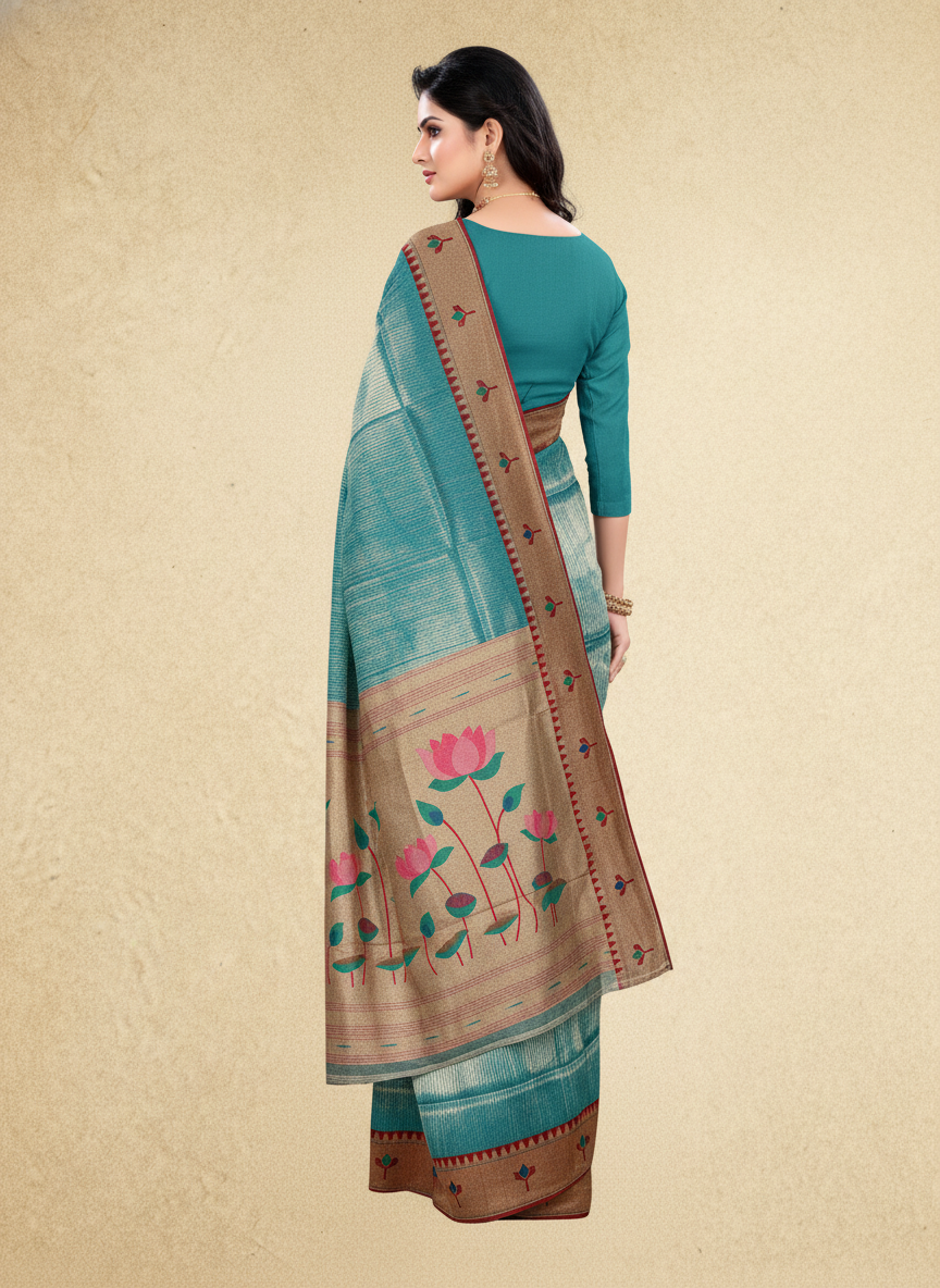 Viyona Sky Blue Silk Jacquard Fancy Saree-PL-123