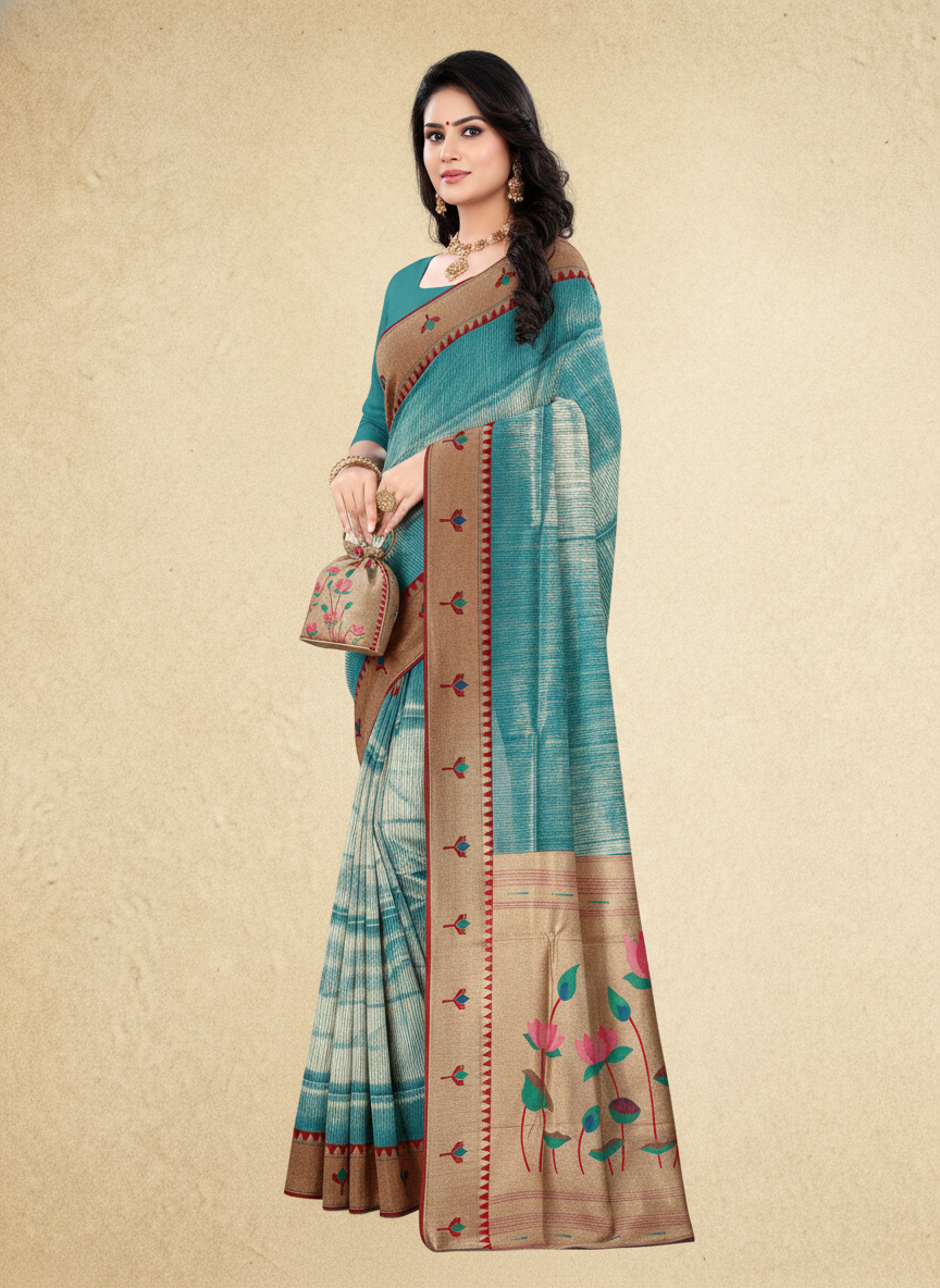 Viyona Sky Blue Silk Jacquard Fancy Saree-PL-123