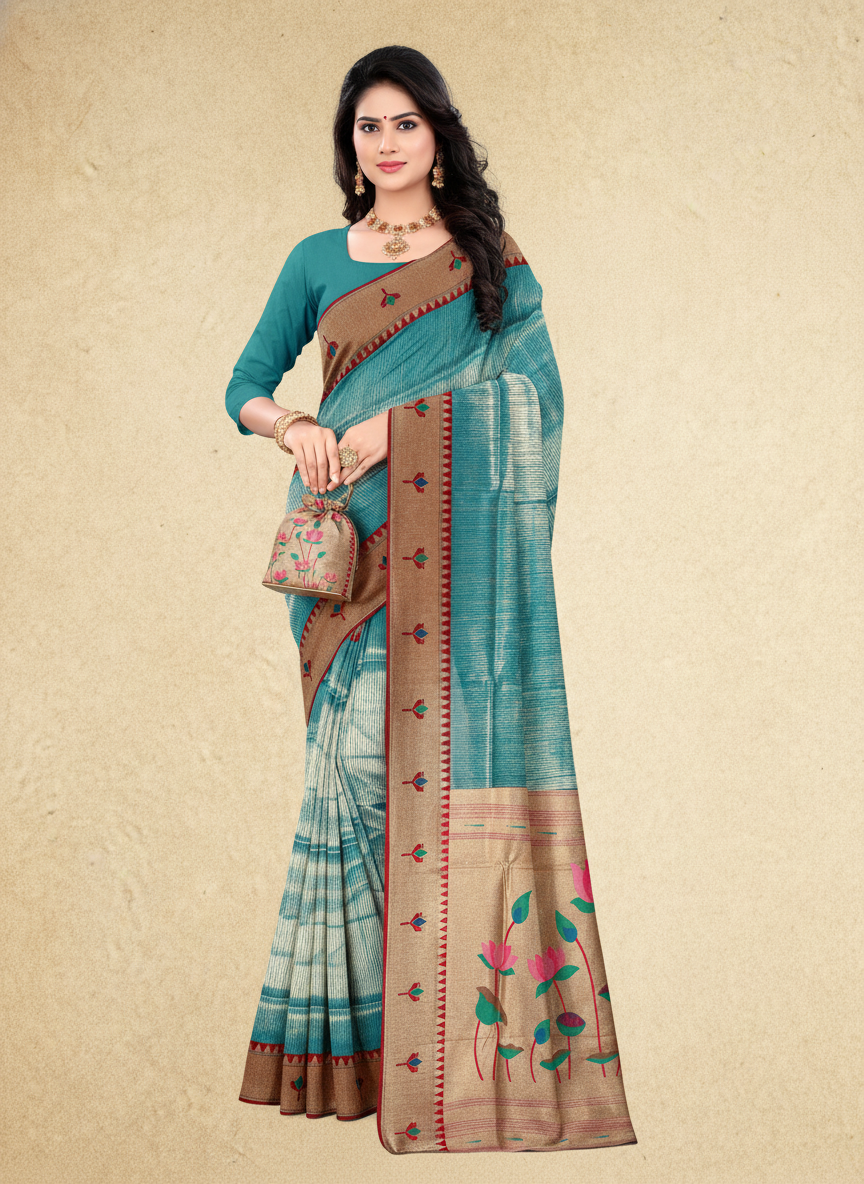 Viyona Sky Blue Silk Jacquard Fancy Saree-PL-123