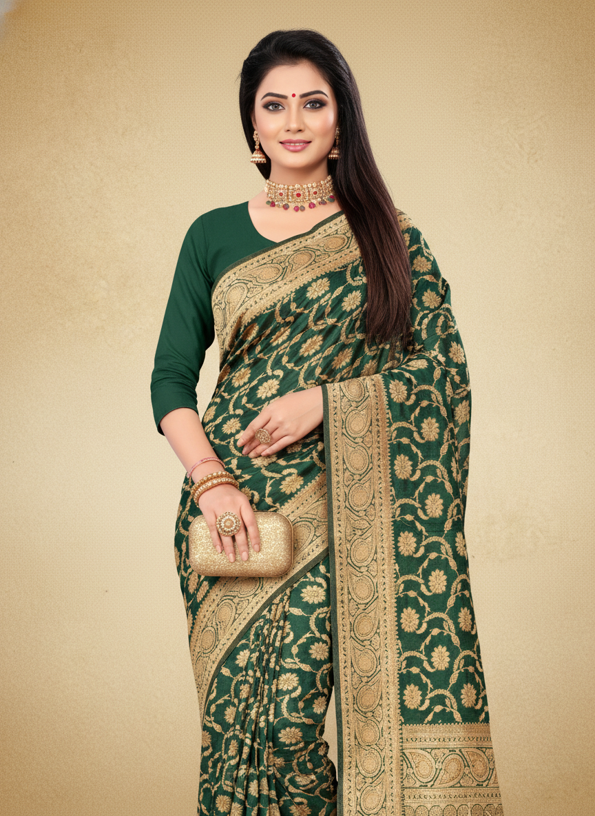 Viyona Green Silk Jacquard Fancy Saree-PL-124