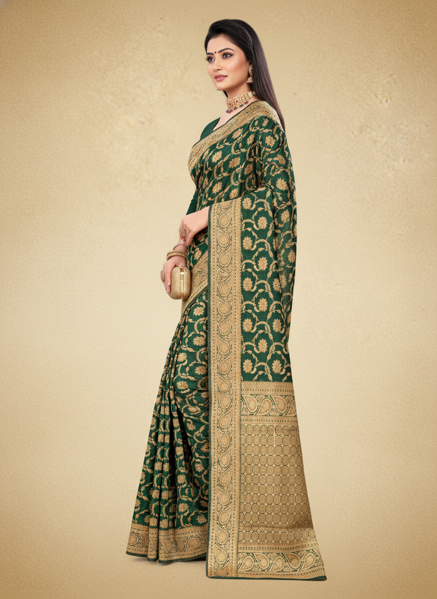 Viyona Green Silk Jacquard Fancy Saree-PL-124
