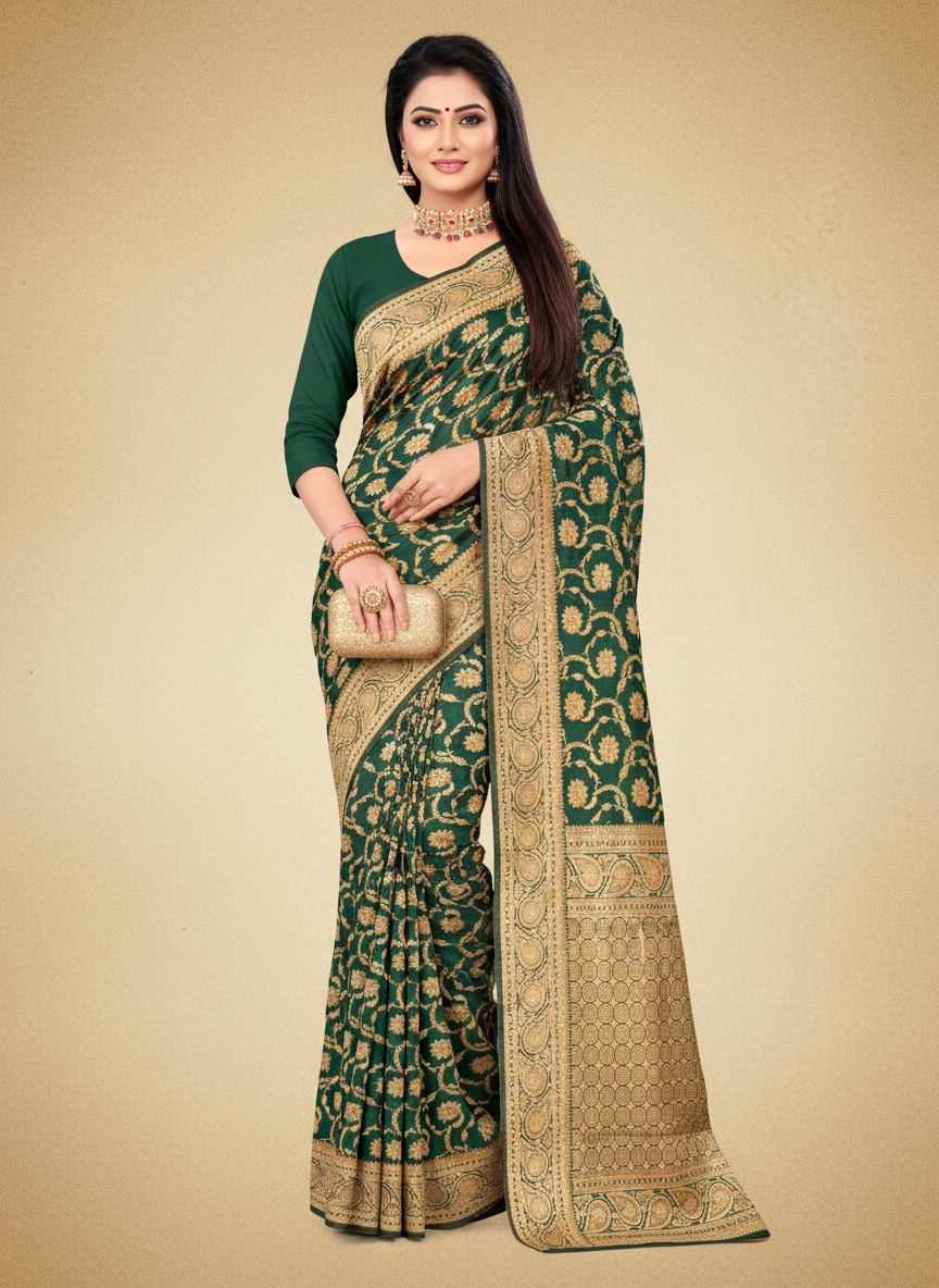 Viyona Green Silk Jacquard Fancy Saree-PL-124