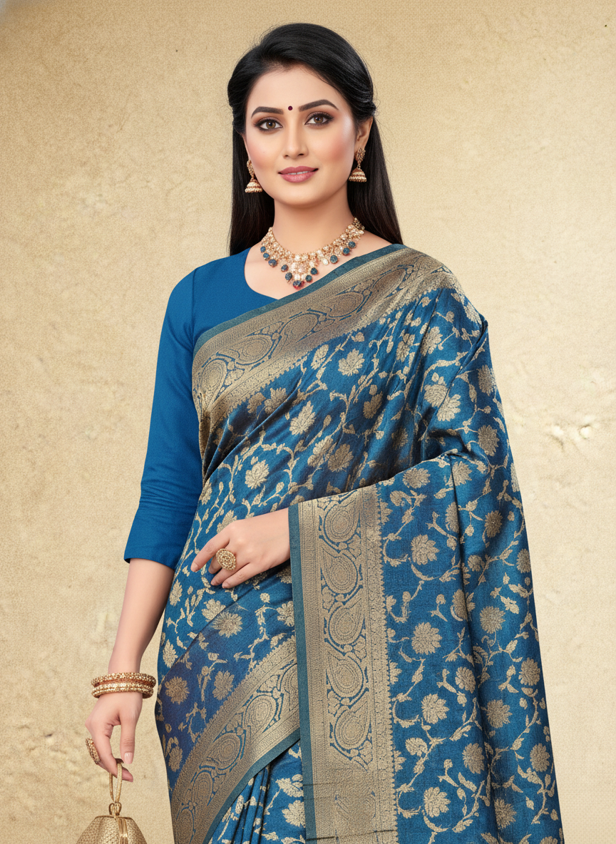 Viyona Blue Silk Jacquard Fancy Saree-PL-125