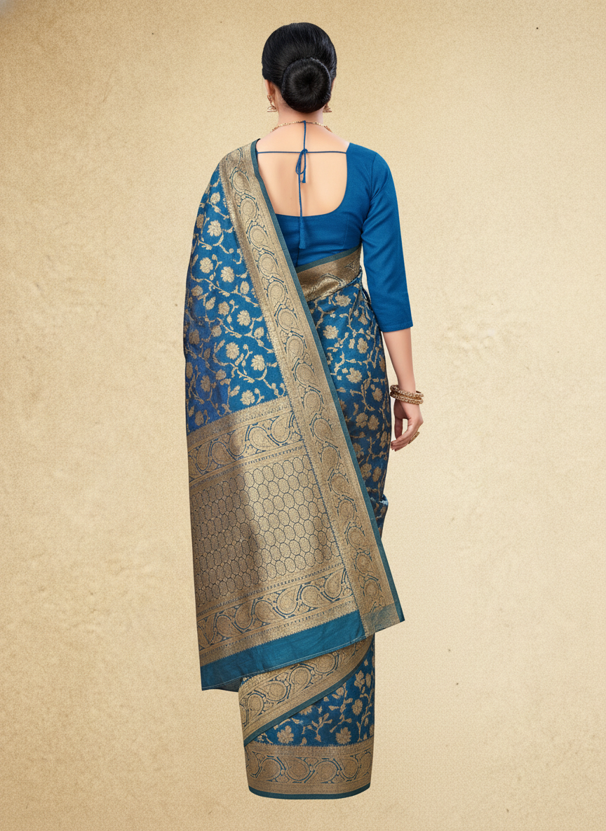 Viyona Blue Silk Jacquard Fancy Saree-PL-125