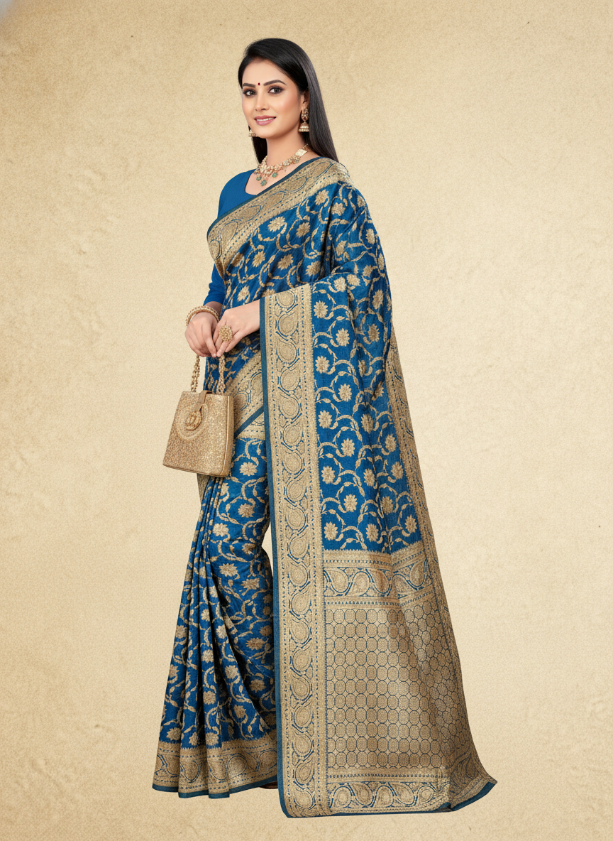 Viyona Blue Silk Jacquard Fancy Saree-PL-125