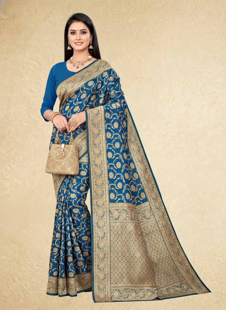 Viyona Blue Silk Jacquard Fancy Saree-PL-125